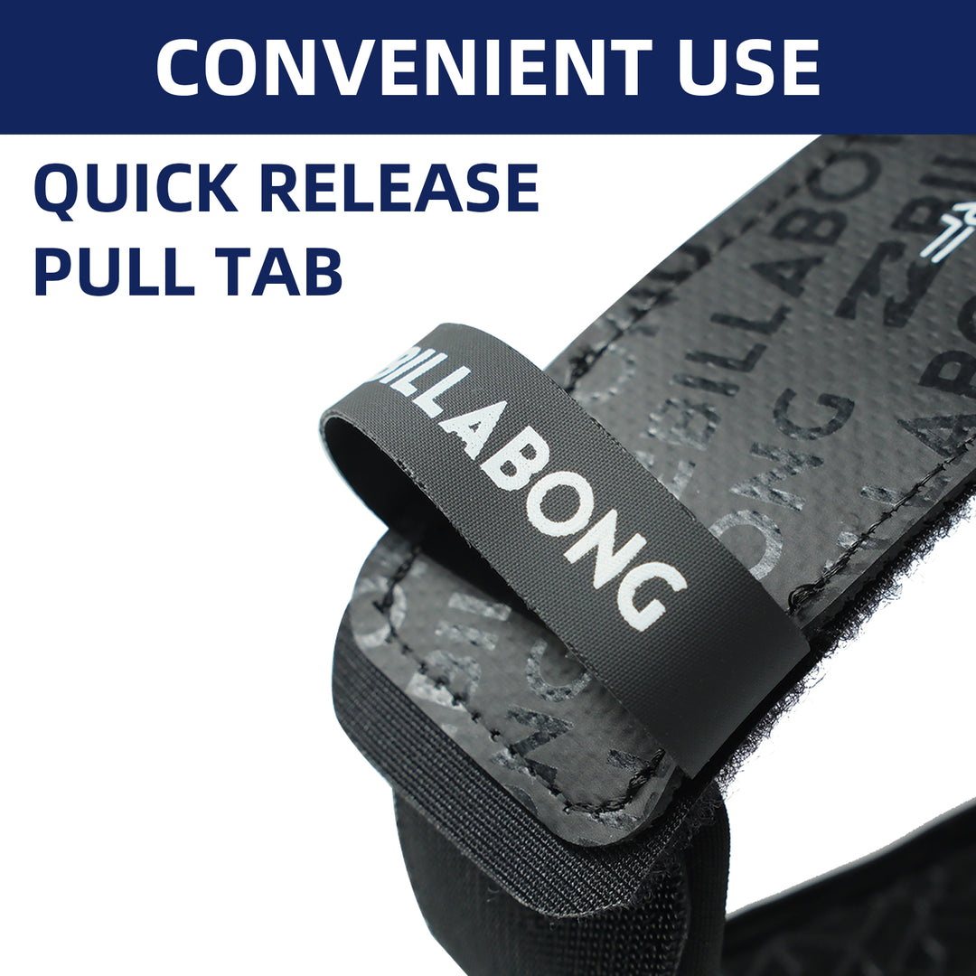 Black strap with pull tab labeled &