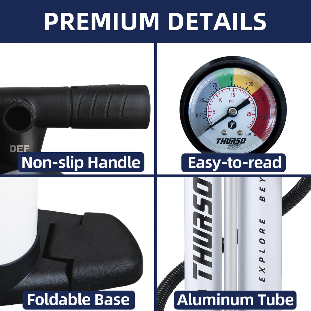 Thurso air pump with features highlighted on a blue background