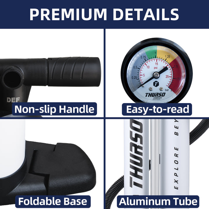 Thurso air pump with features highlighted on a blue background