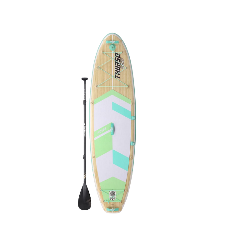 Stand-up paddleboard with a chevron pattern on a white background